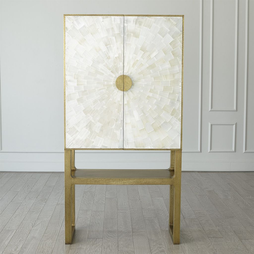 Preview image for Modern Glam White Selenite Crystal Starburst & Brass Tall Luxury Bar Cabinet Home Bar 37 inch