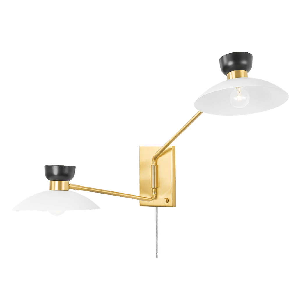 Whitley 2 Light Plug-In Sconce, Aged Brass