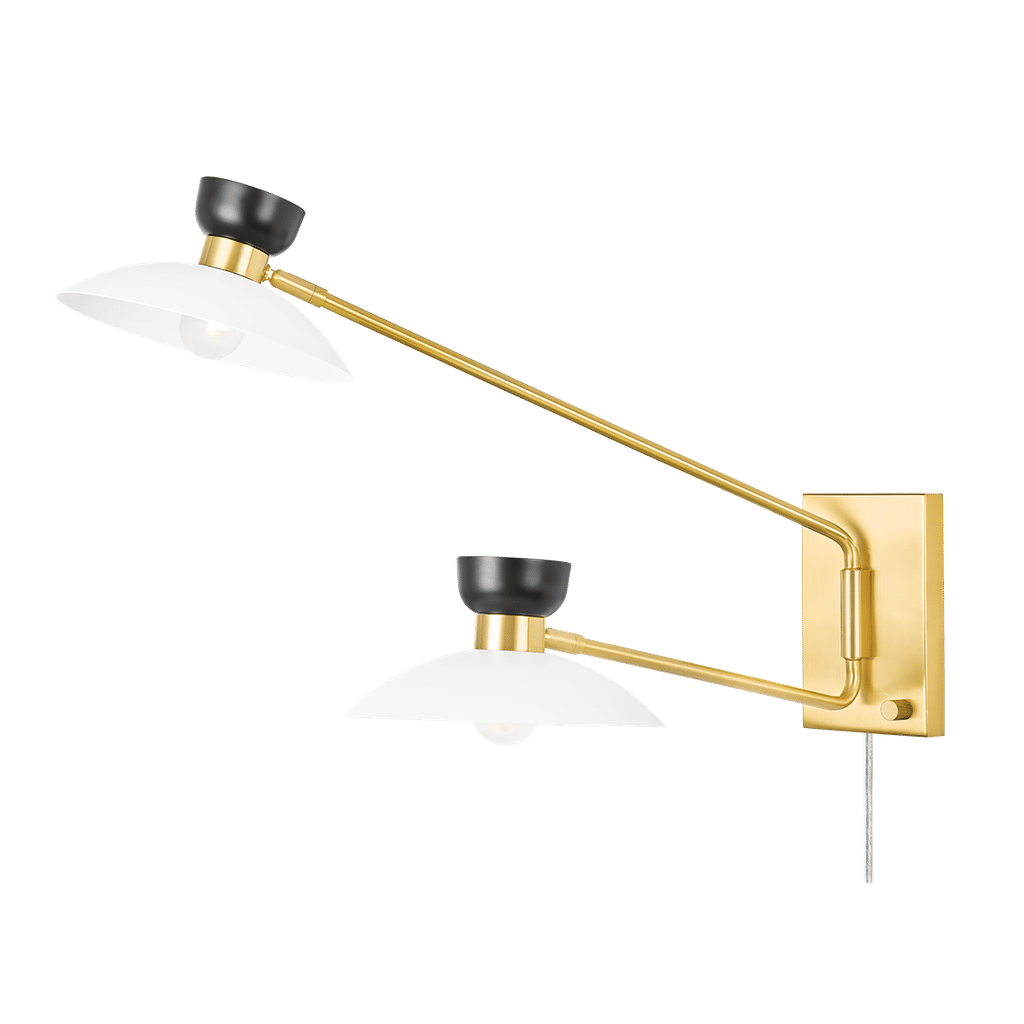 Whitley 2 Light Plug-In Sconce, Aged Brass