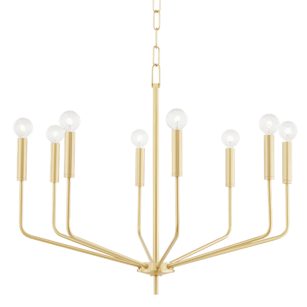 Boston 8 Light Chandelier, Aged Brass