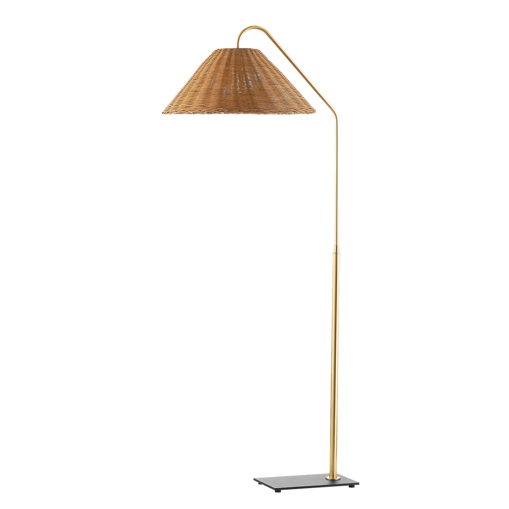 Rattan Floor Lamp, Aged Brass/Textured Black Combo