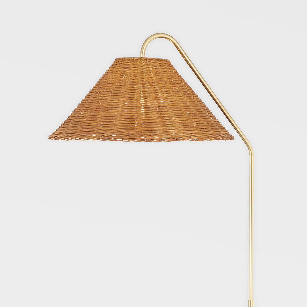 Rattan Floor Lamp, Aged Brass/Textured Black Combo