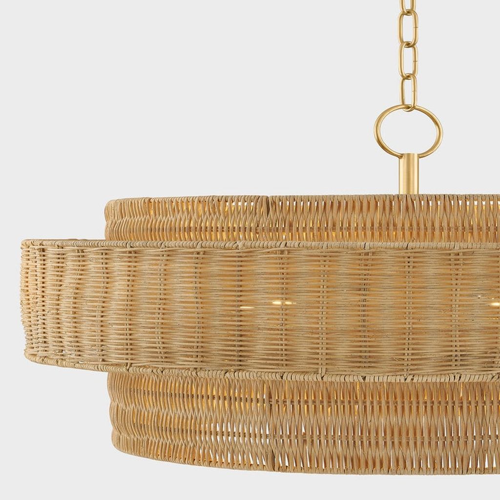 Wicker Pendant 24" X 16.25", Aged Brass