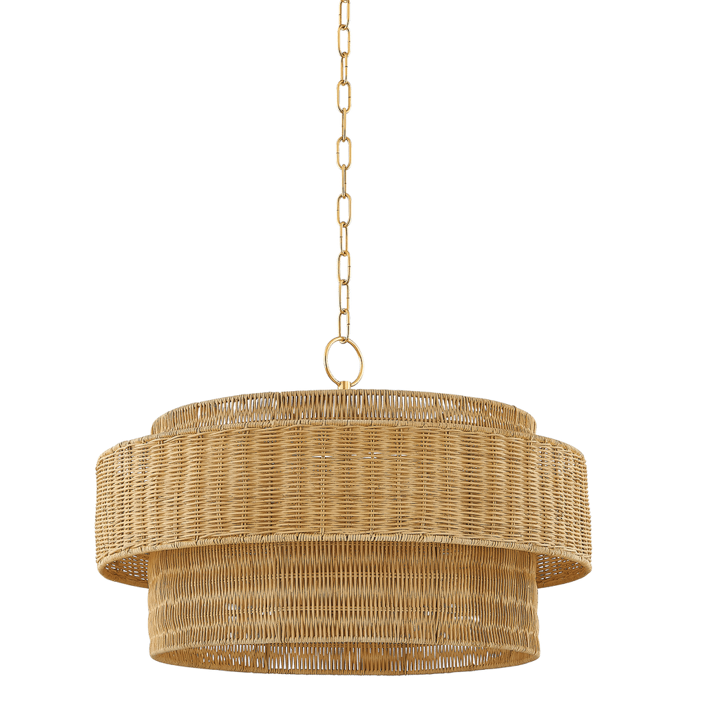 Wicker Pendant 24" X 16.25", Aged Brass