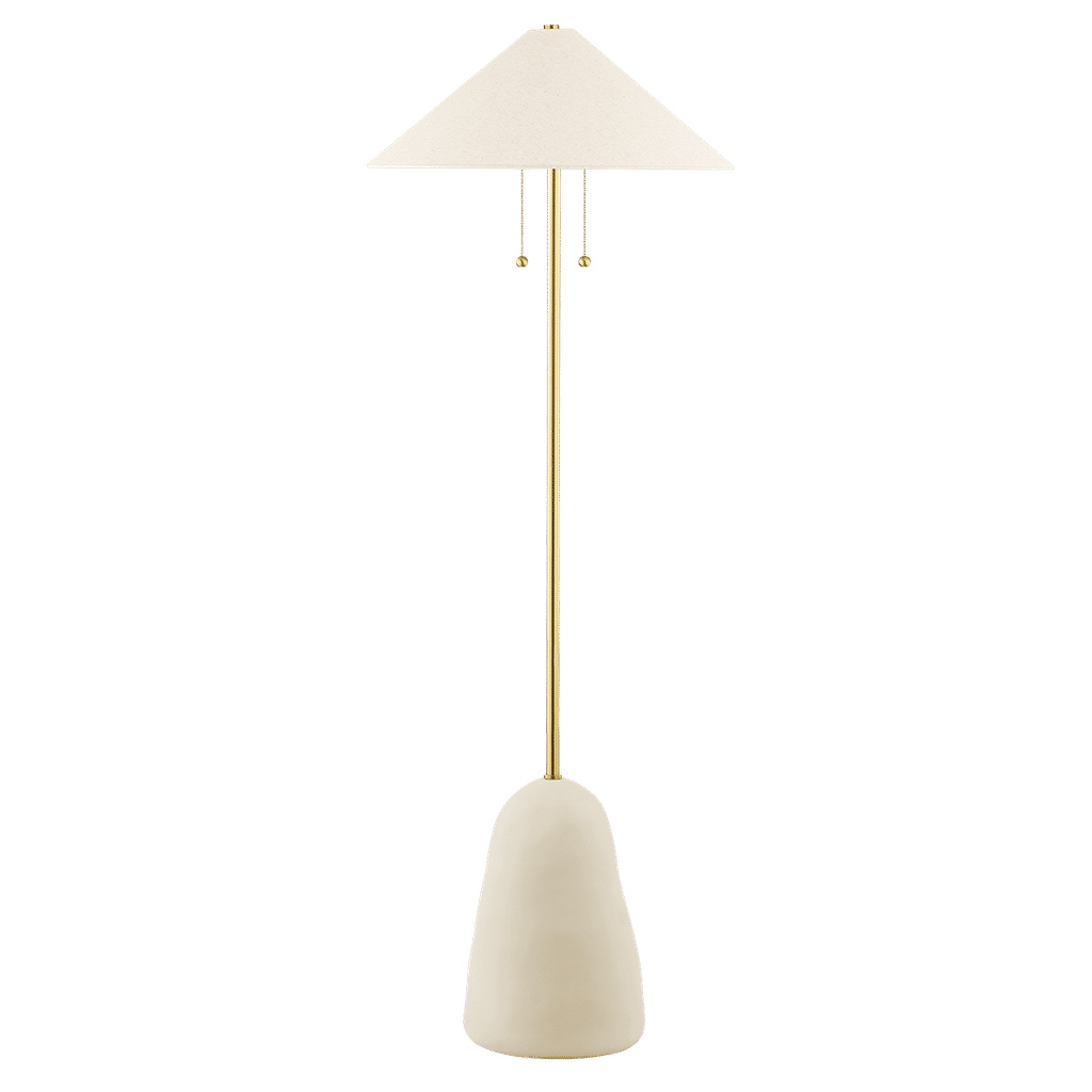 Maia Floor Lamp 23.5" X 67", Aged Brass And Textured Beige