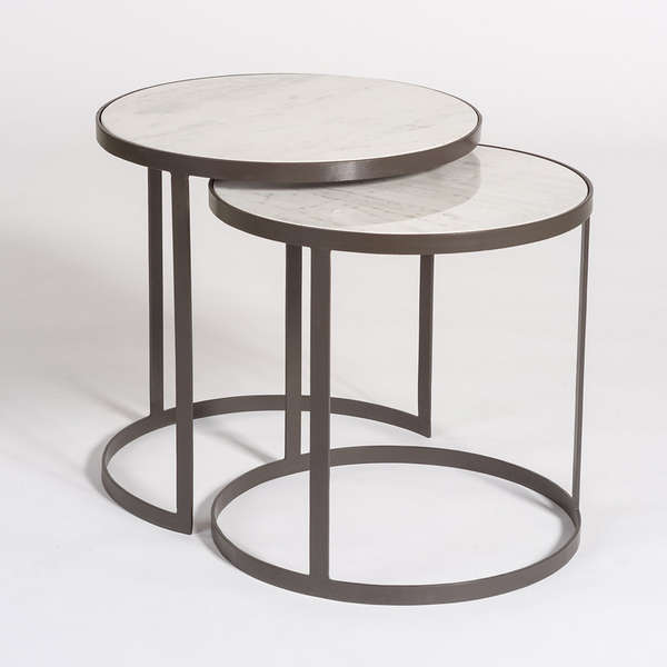 Nesting Tables Marble Top + Matte Charcoal Metal (Set of 2)