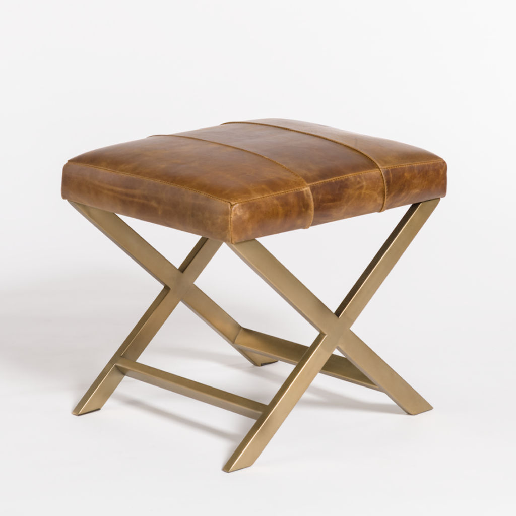 Hudson Cross Ottoman In Vintage Cigar And Antique Brass
