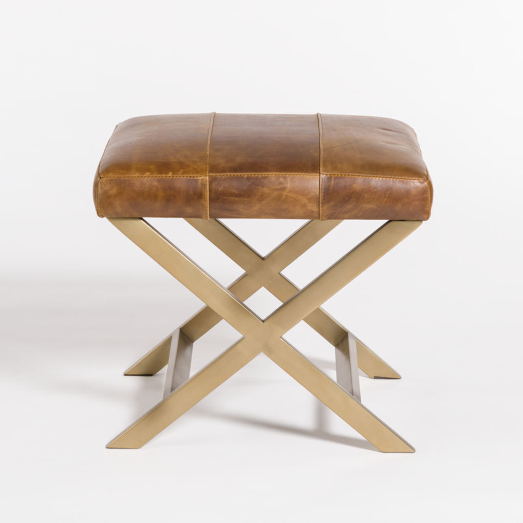 Hudson Cross Ottoman In Vintage Cigar And Antique Brass