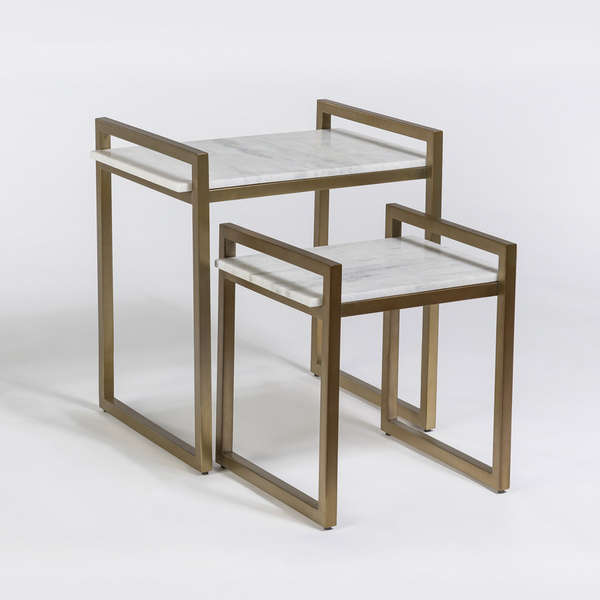 Nesting Tables Marble Top + Antique Brass (Set of 2)