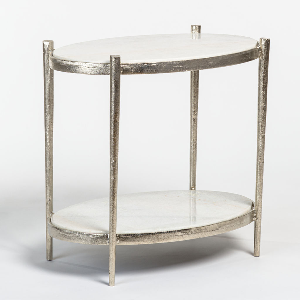 Preview image for Theo End Table In Cloud Marble And Antique Nickel