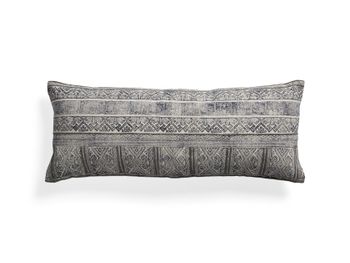 Charcoal-Embroidered Antique-Print Oversized Lumbar Pillow Cover