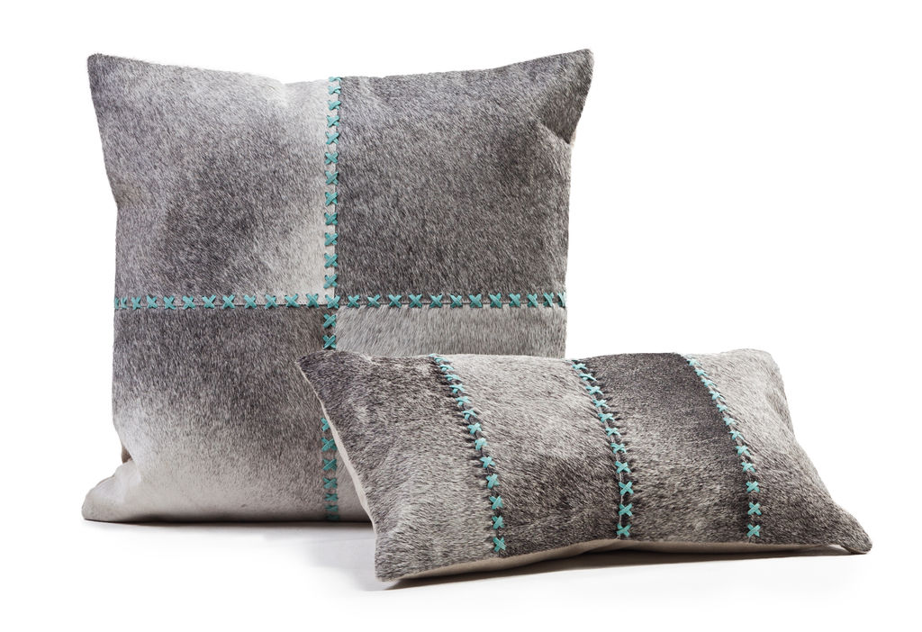 Cushion Cowhide Giselle 20" Seamist