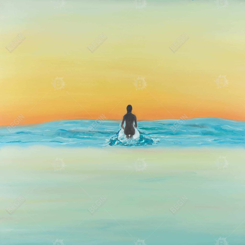 Preview image for A Surfer Swimming By Dawn 17.25 X 49.26, Framed Stretched Canvas