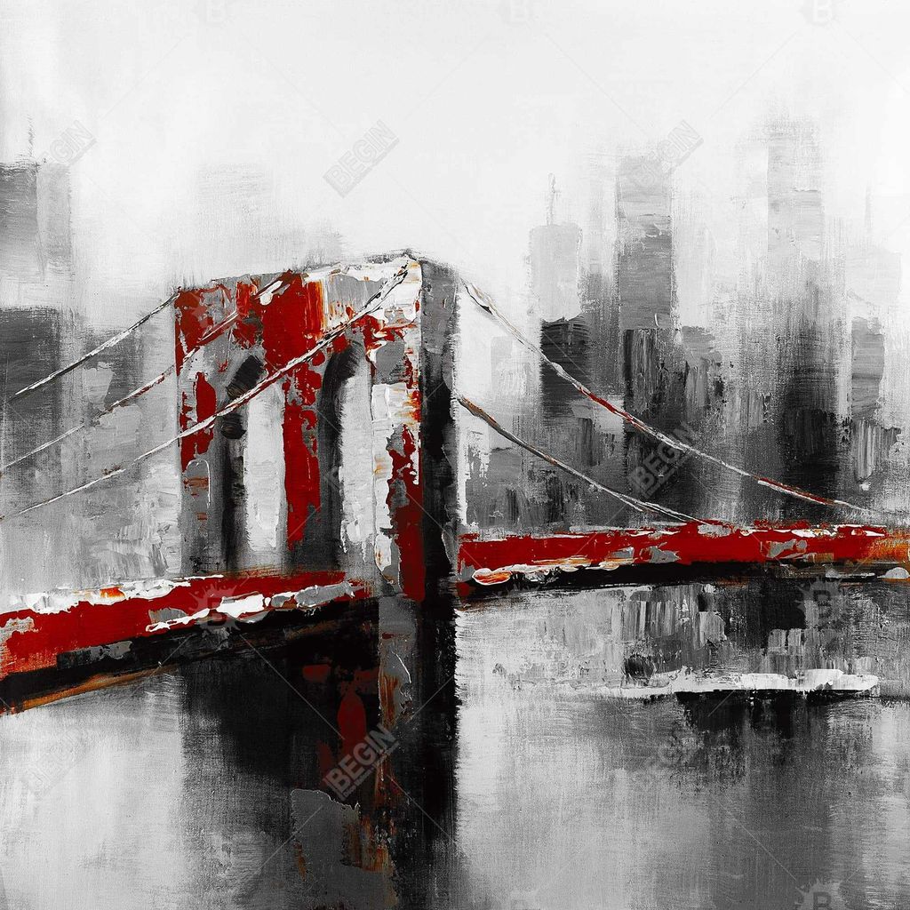 Preview image for Abstract And Red Brooklyn Bridge 49 X 61, Framed Stretched Canvas