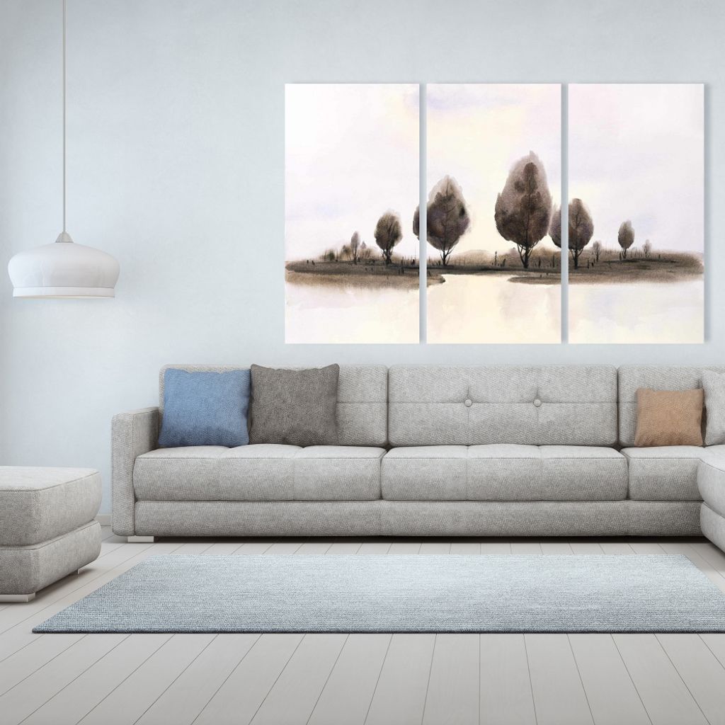 Abstract Landscape Of Trees 39.5 X 59.5, Triptych 3-Piece Stretched Canvas