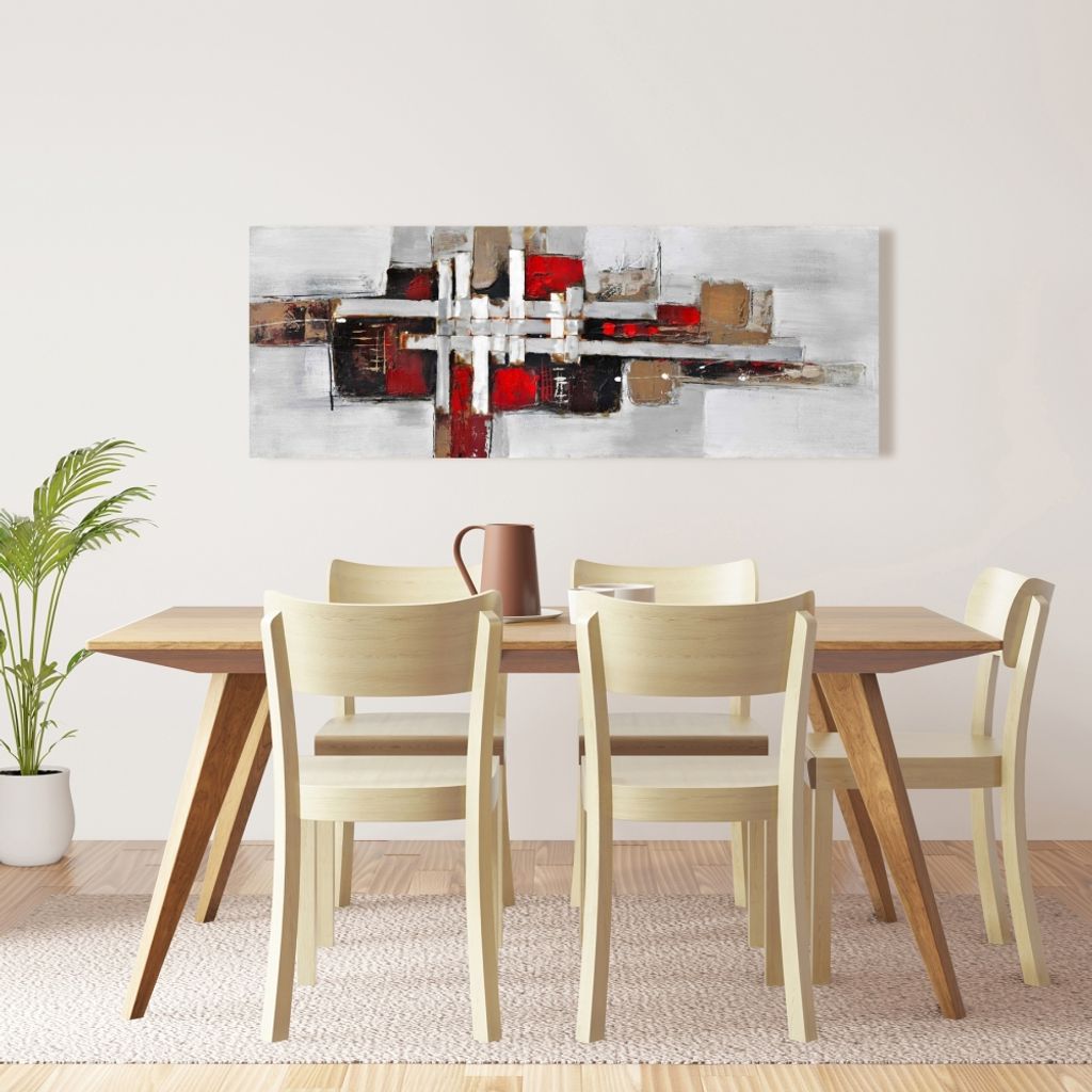 Abstract Shapes With Red Accents 16 X 48, Stretched Canvas Unframed
