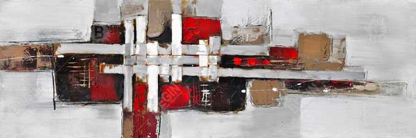 Abstract Shapes With Red Accents 16 X 48, Stretched Canvas Unframed