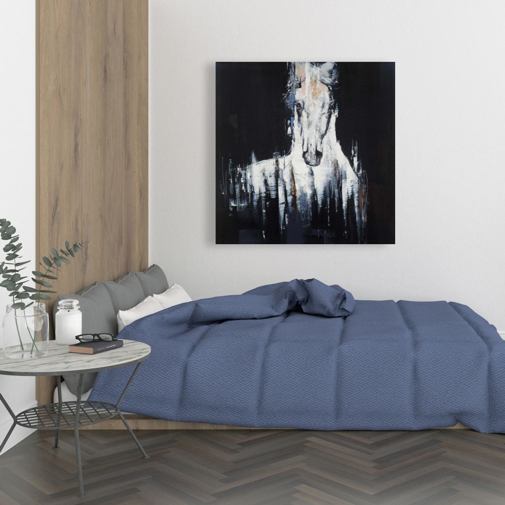 Abstract White Horse On Black Background 36 X 36, Stretched Canvas Unframed