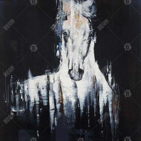 Abstract White Horse On Black Background 36 X 36, Stretched Canvas Unframed