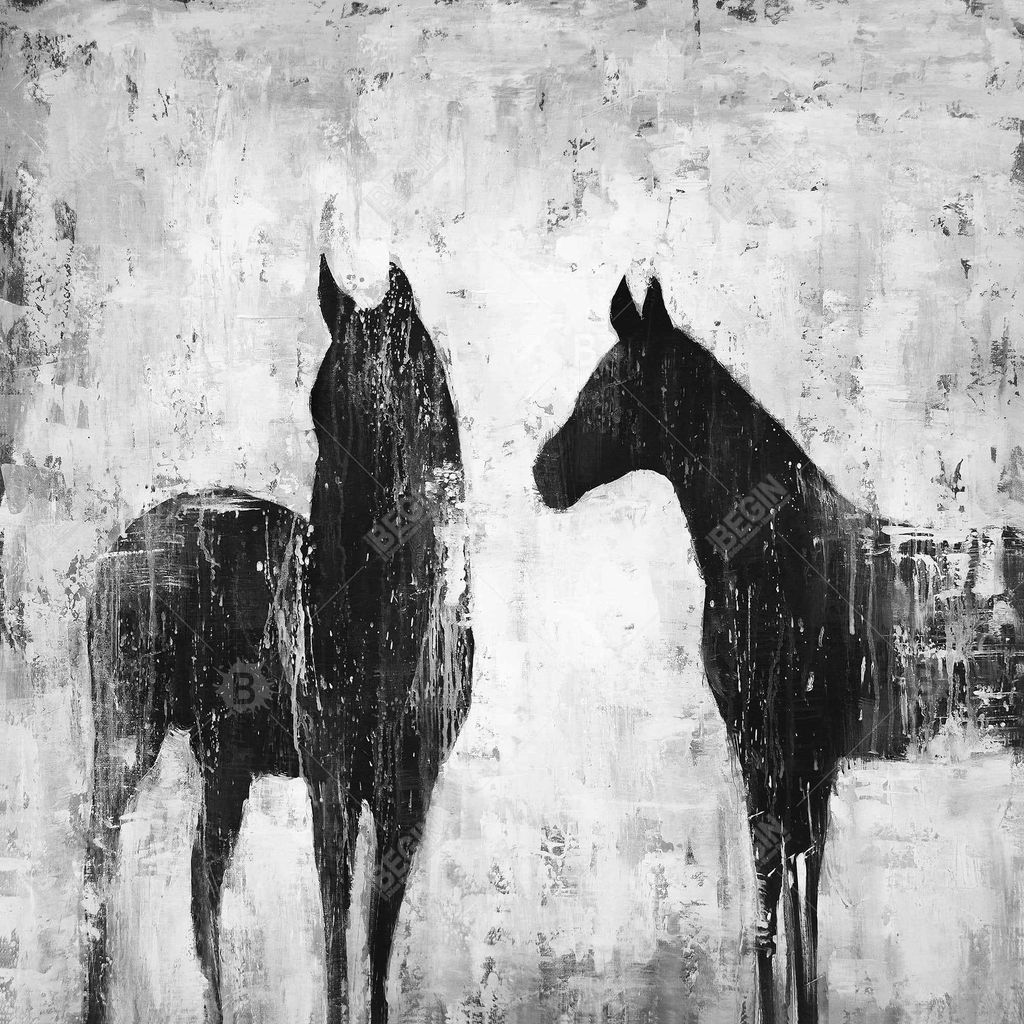 Preview image for Black And White Horses 48 X 48, Stretched Canvas Unframed