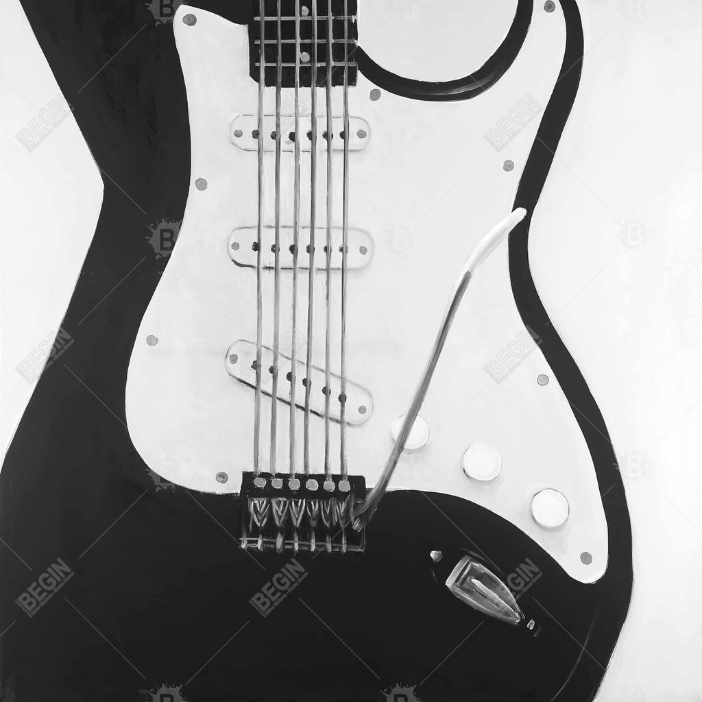 Black Electric Guitar 49 X 60, Framed Stretched Canvas
