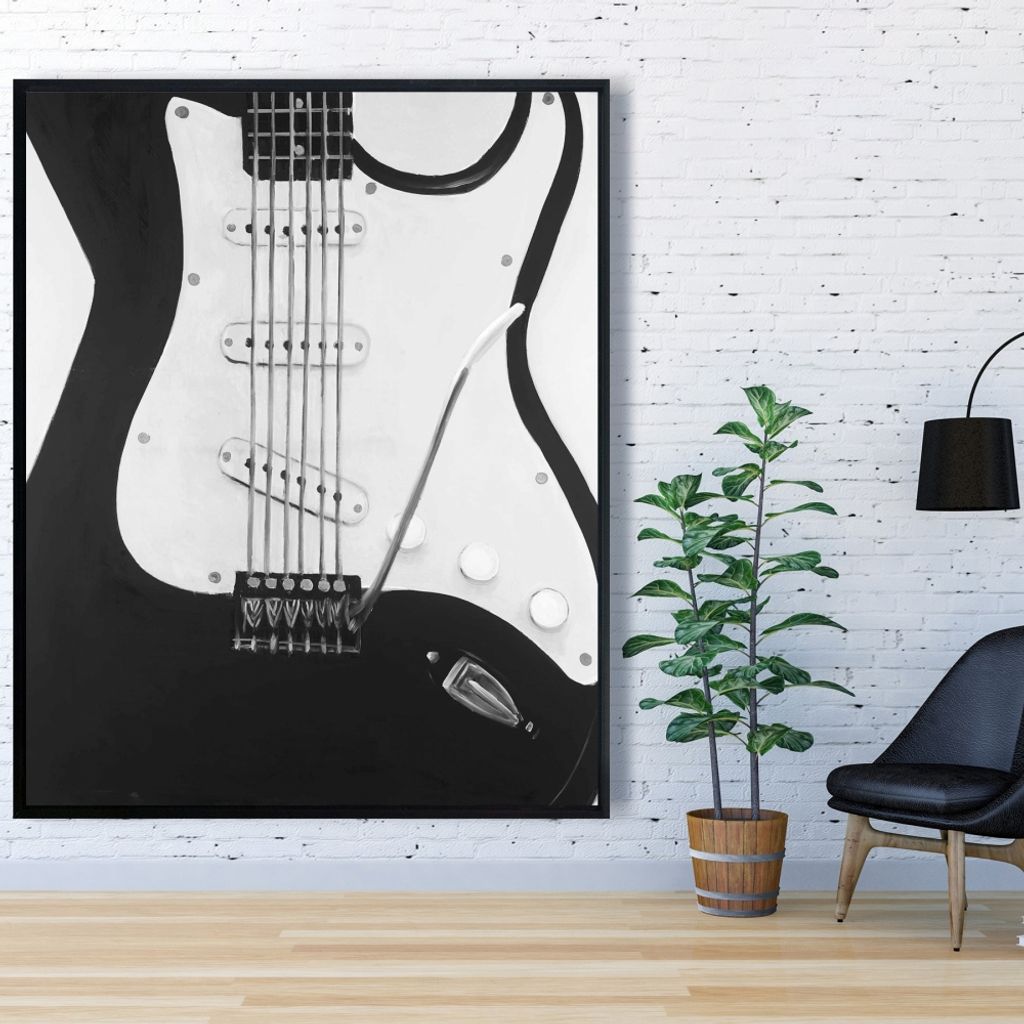 Black Electric Guitar 49 X 60, Framed Stretched Canvas