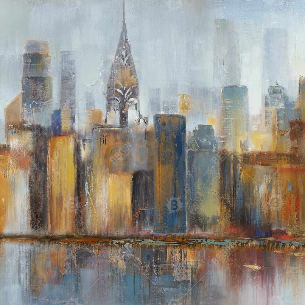 Cityscape With Chrysler Building 49 X 49, Framed Stretched Canvas