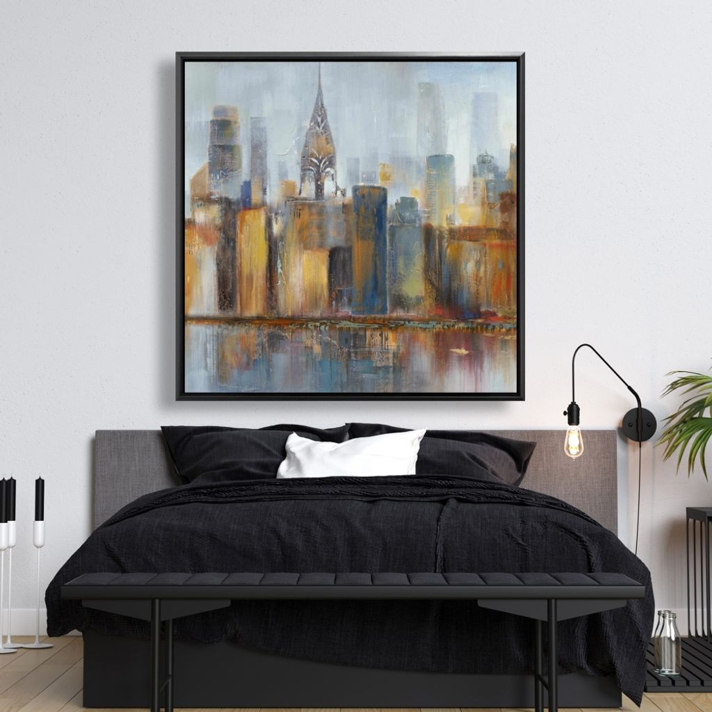 Cityscape With Chrysler Building 49 X 49, Framed Stretched Canvas
