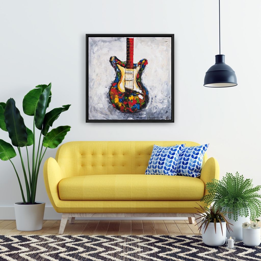 Colorful Guitar 25.26 X 25.26, Framed Stretched Canvas