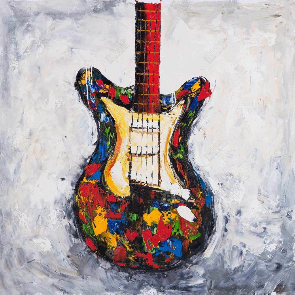 Colorful Guitar 25.26 X 25.26, Framed Stretched Canvas