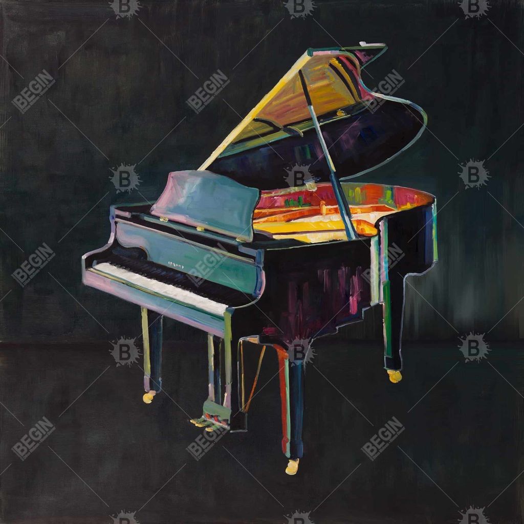 Colorful Realistic Piano 25.26 X 25.26, Framed Stretched Canvas