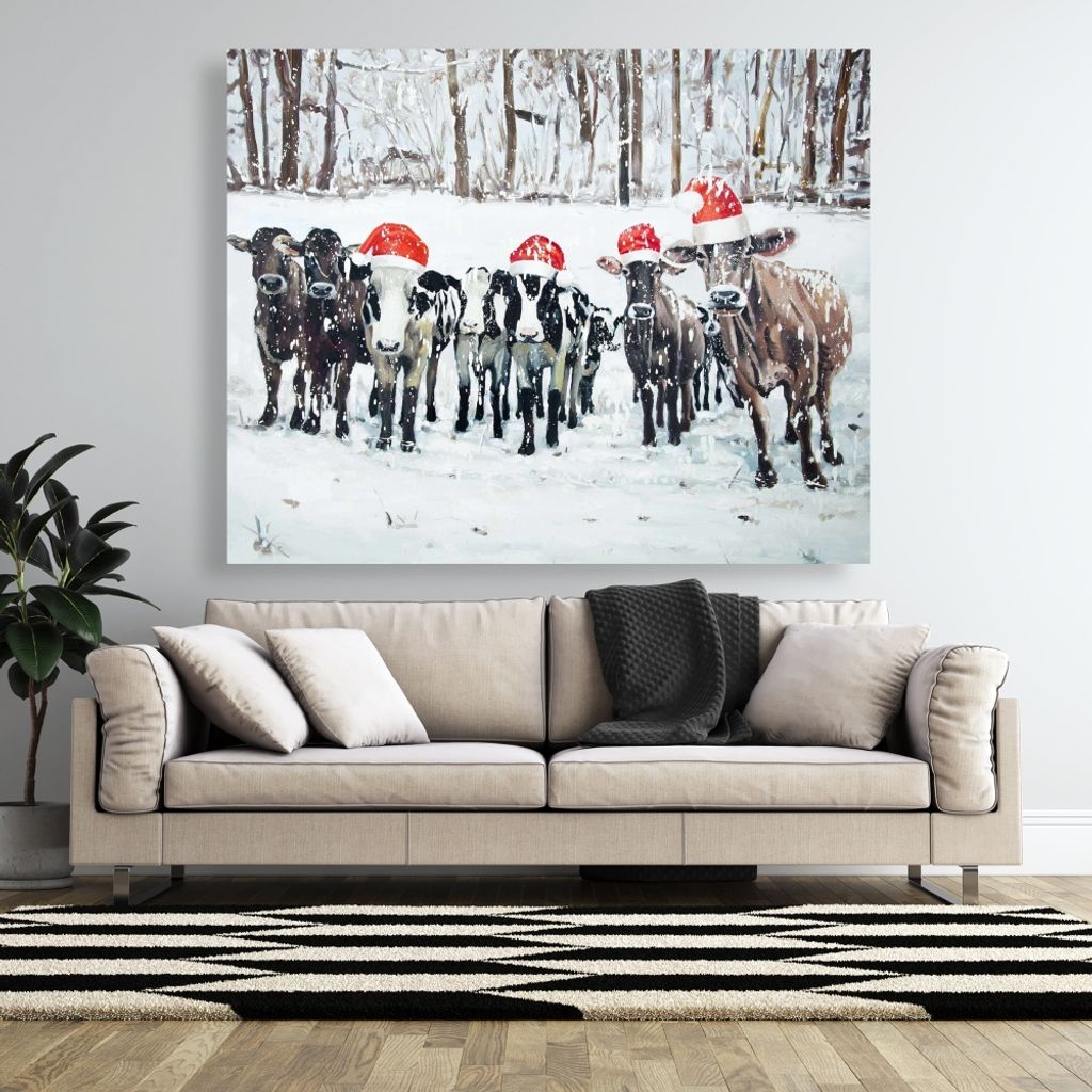 Curious Christmas Cows 48 X 60, Stretched Canvas Unframed