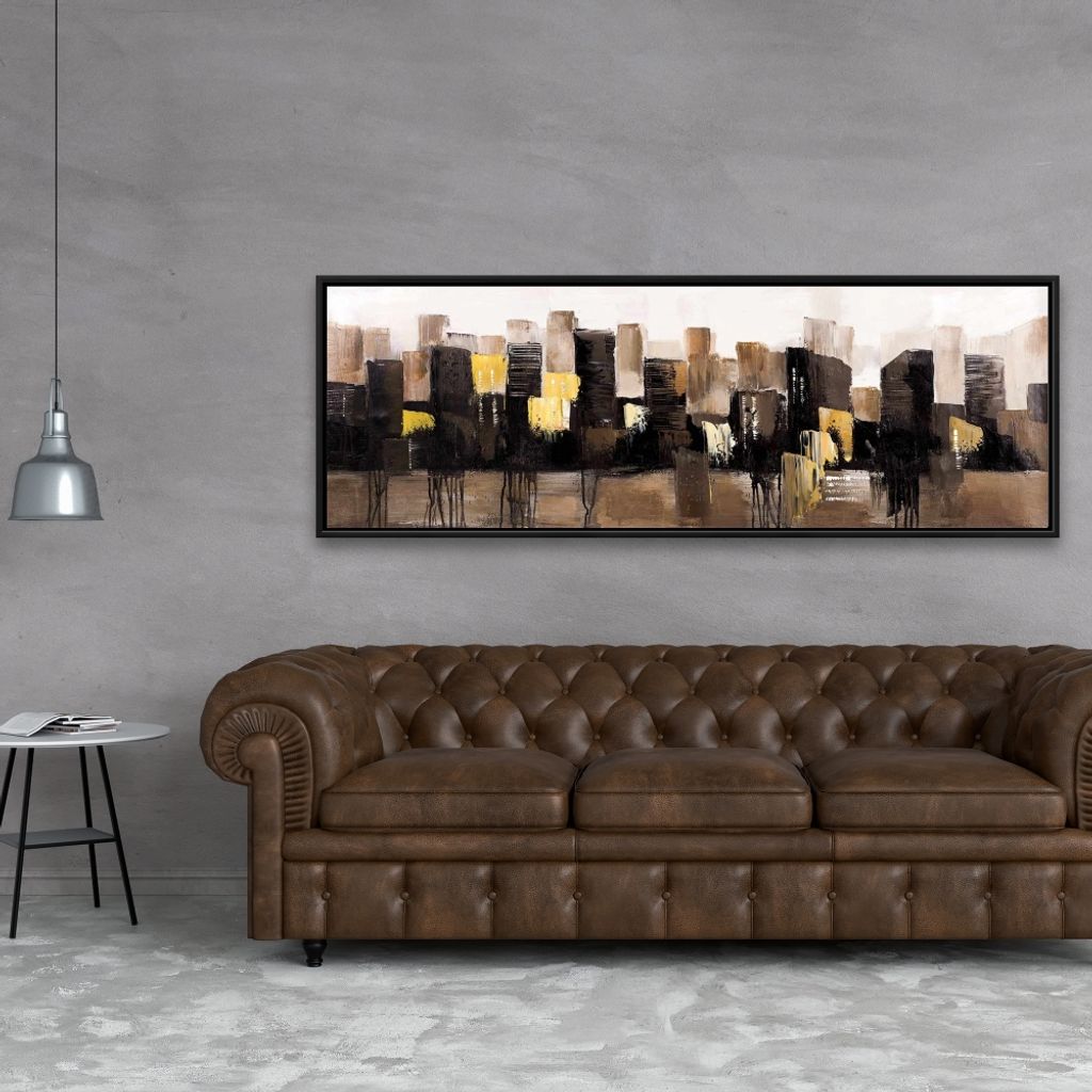 Earthy Tones Abstract Cityscape 21.26 X 61.26, Framed Stretched Canvas