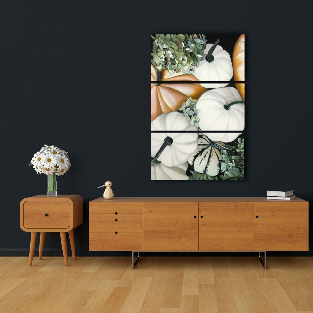 Fall Pumpkins 23.5 X 35.5, Triptych 3-Piece Stretched Canvas