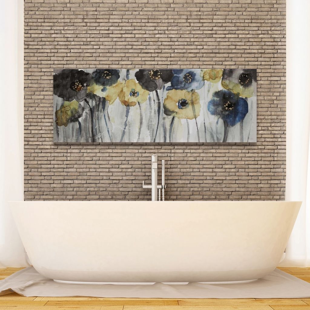 Gray Blue And Yellow Flowers 16 X 48, Stretched Canvas