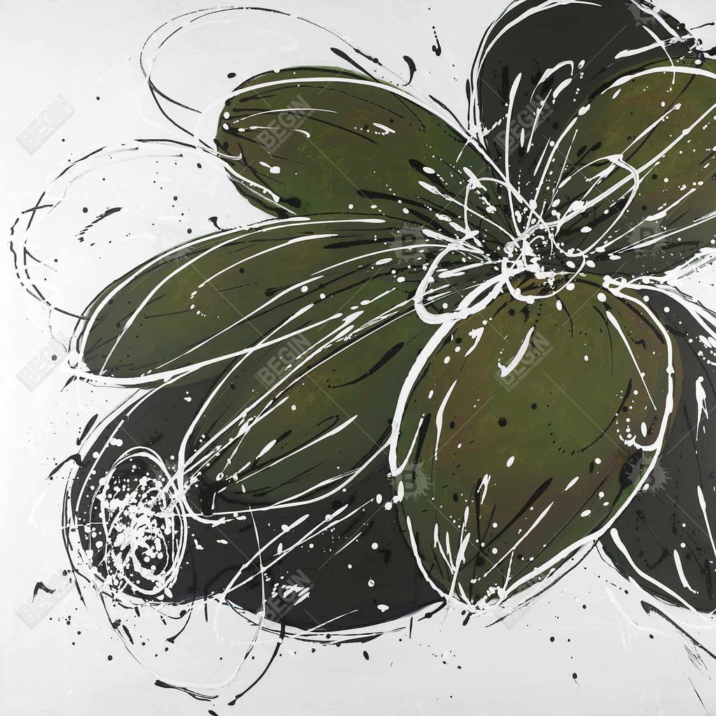 Preview image for Green Flower With Splash Outline 36 X 36, Stretched Canvas Unframed