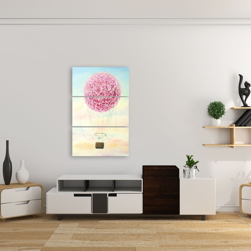 Girl's Bedroom Hot Air Balloon Artwork Triptych, 23.5 X 35.5