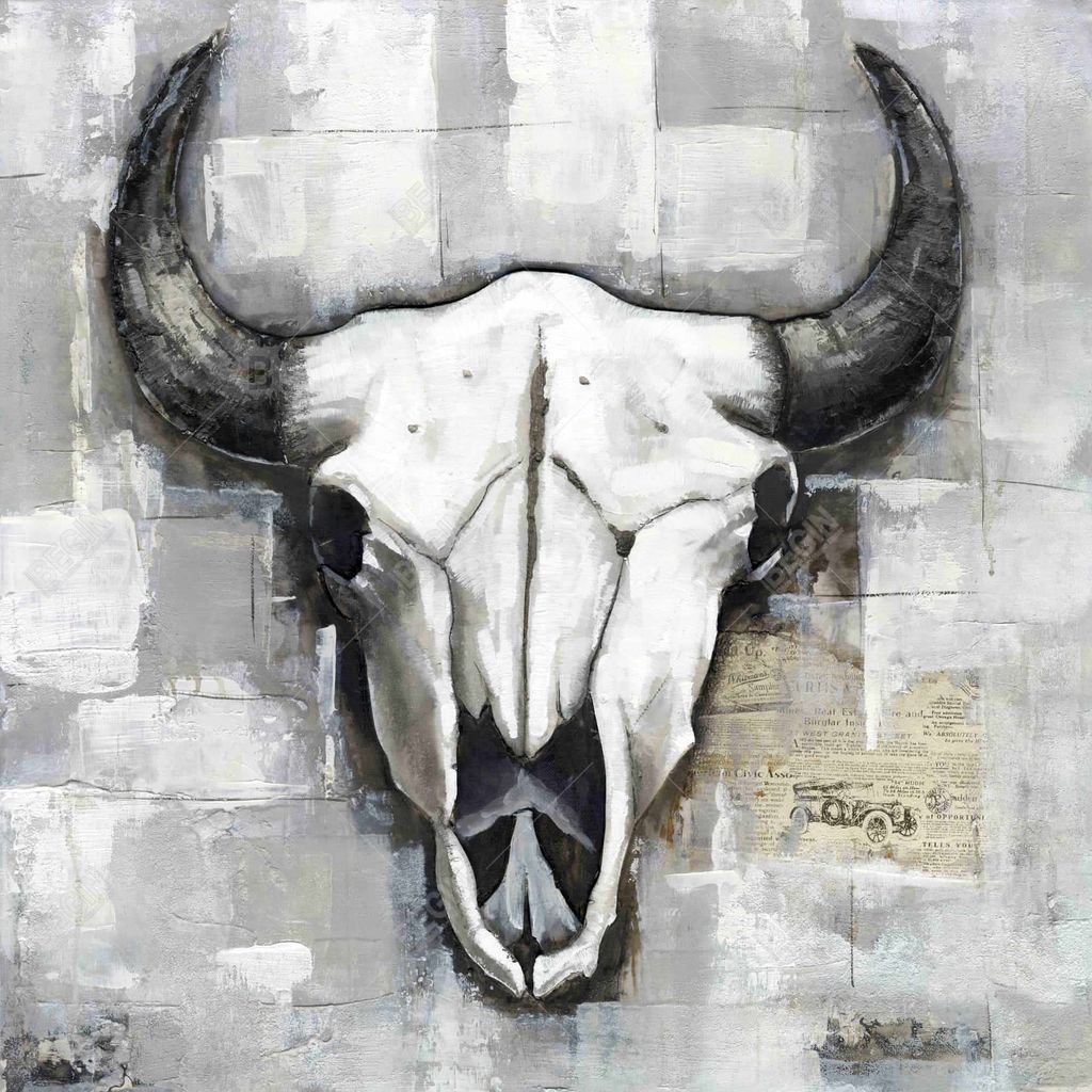 Industrial Style Bull Skull 25.26 X 25.26, Framed Stretched Canvas
