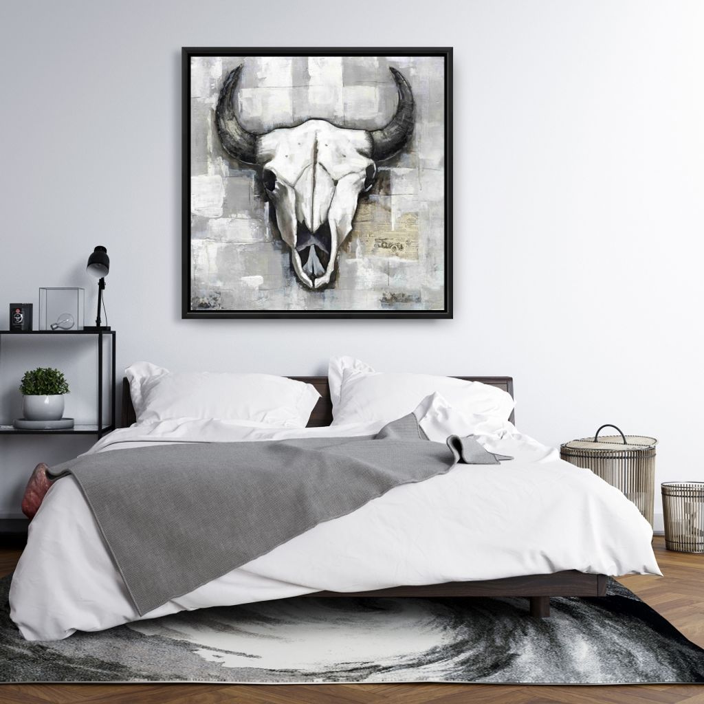 Industrial Style Bull Skull 37.25 X 37.25, Framed Stretched Canvas