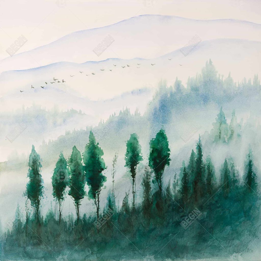Landscape In Watercolor 24 X 36, Stretched Canvas Unframed