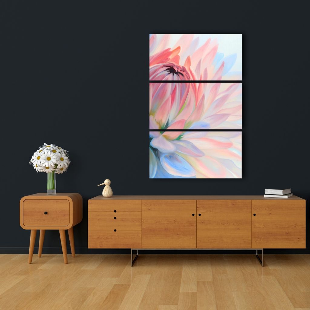 Lotus Pastel Flower 23.5 X 35.5, Triptych 3-Piece Stretched Canvas