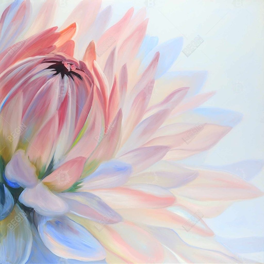 Lotus Pastel Flower 39.5 X 59.5, Triptych 3-Piece Stretched Canvas