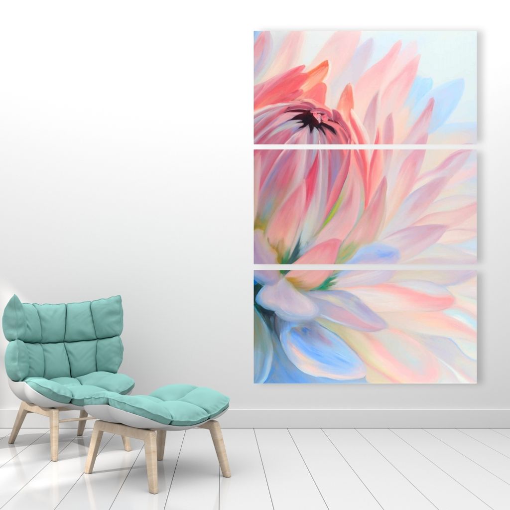 Lotus Pastel Flower 39.5 X 59.5, Triptych 3-Piece Stretched Canvas