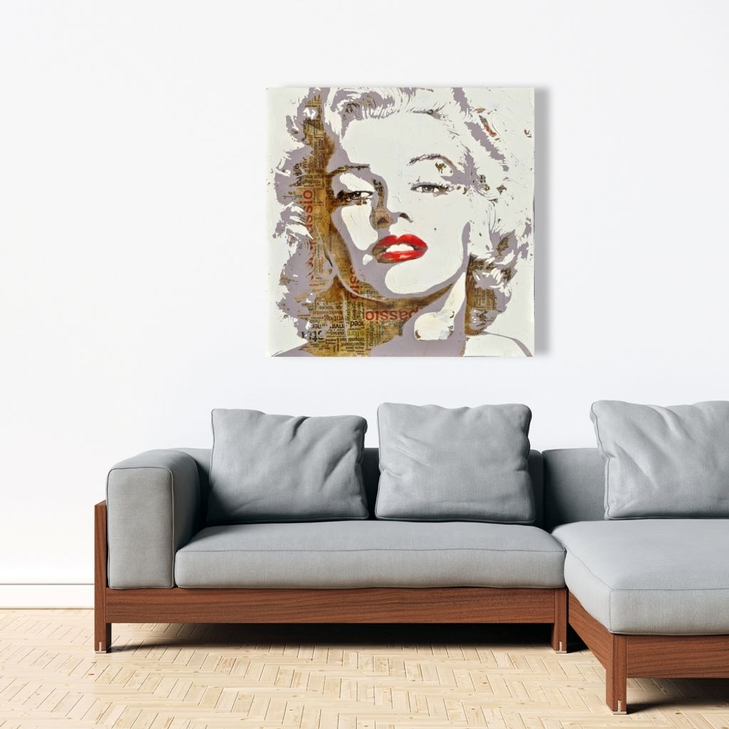 Marilyn Monroe With Typography 36 X 36, Stretched Canvas Unframed