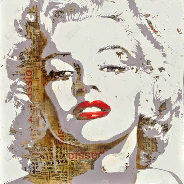Marilyn Monroe With Typography 49 X 49, Framed Stretched Canvas
