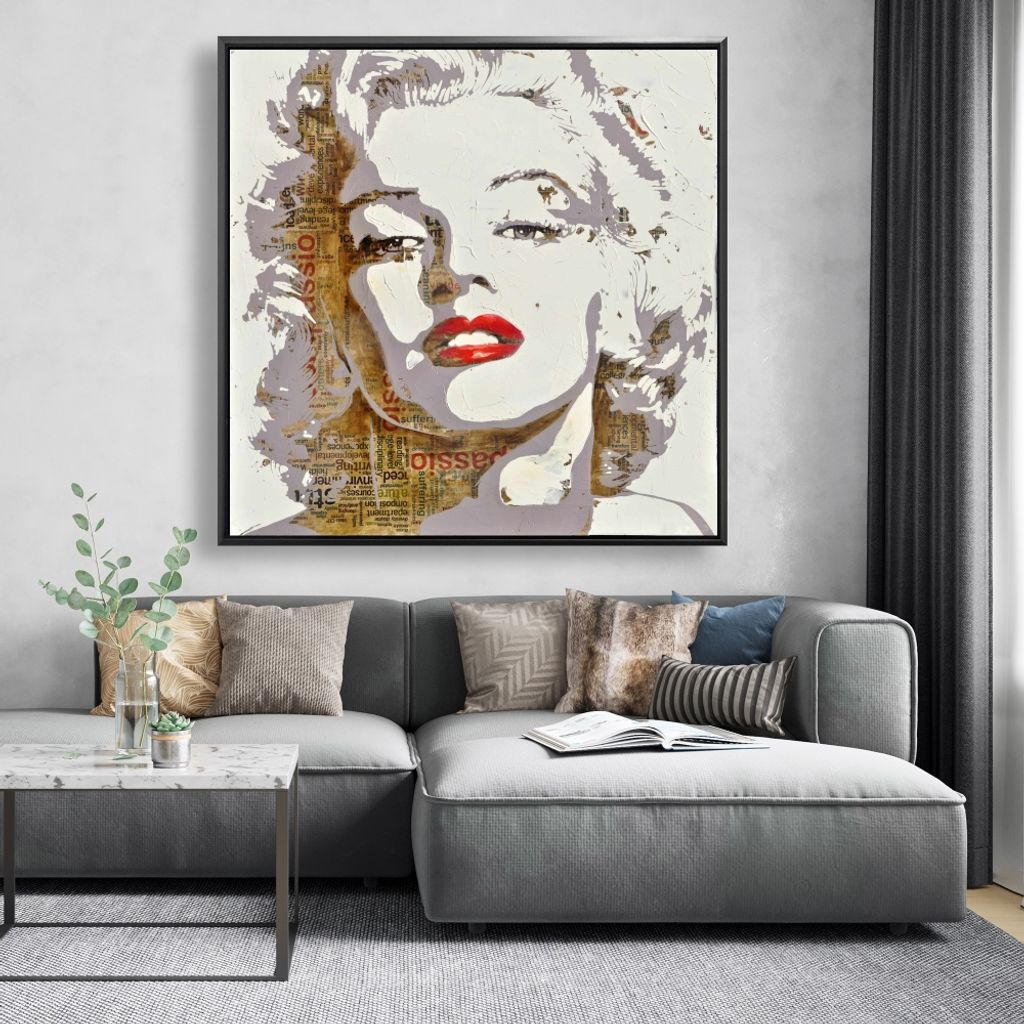 Marilyn Monroe With Typography 49 X 49, Framed Stretched Canvas