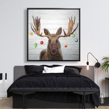 Moose Has Christmas Balls 49 X 49, Framed Stretched Canvas