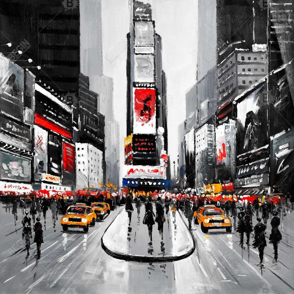 Preview image for New York City Busy Street 37.25 X 37.25, Framed Stretched Canvas