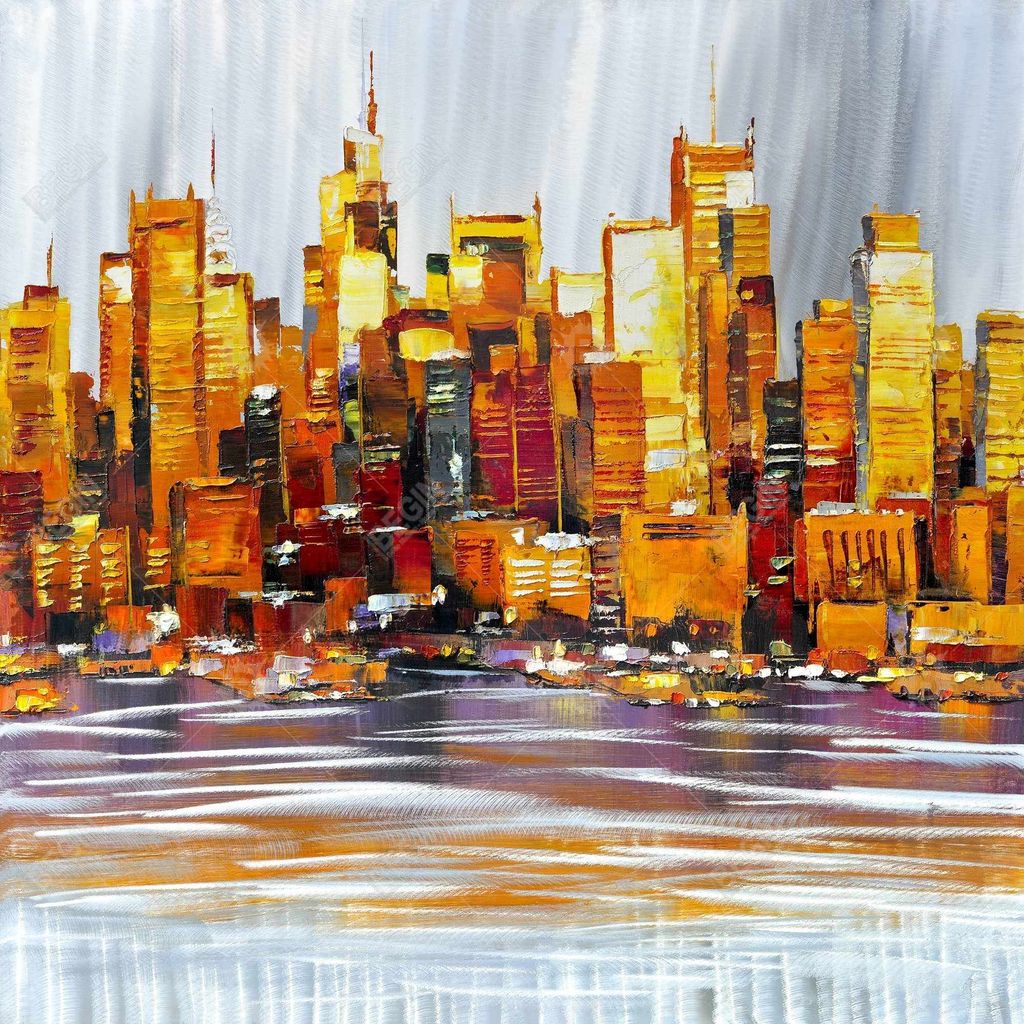 Orange Buildings 48 X 48, Stretched Canvas Unframed