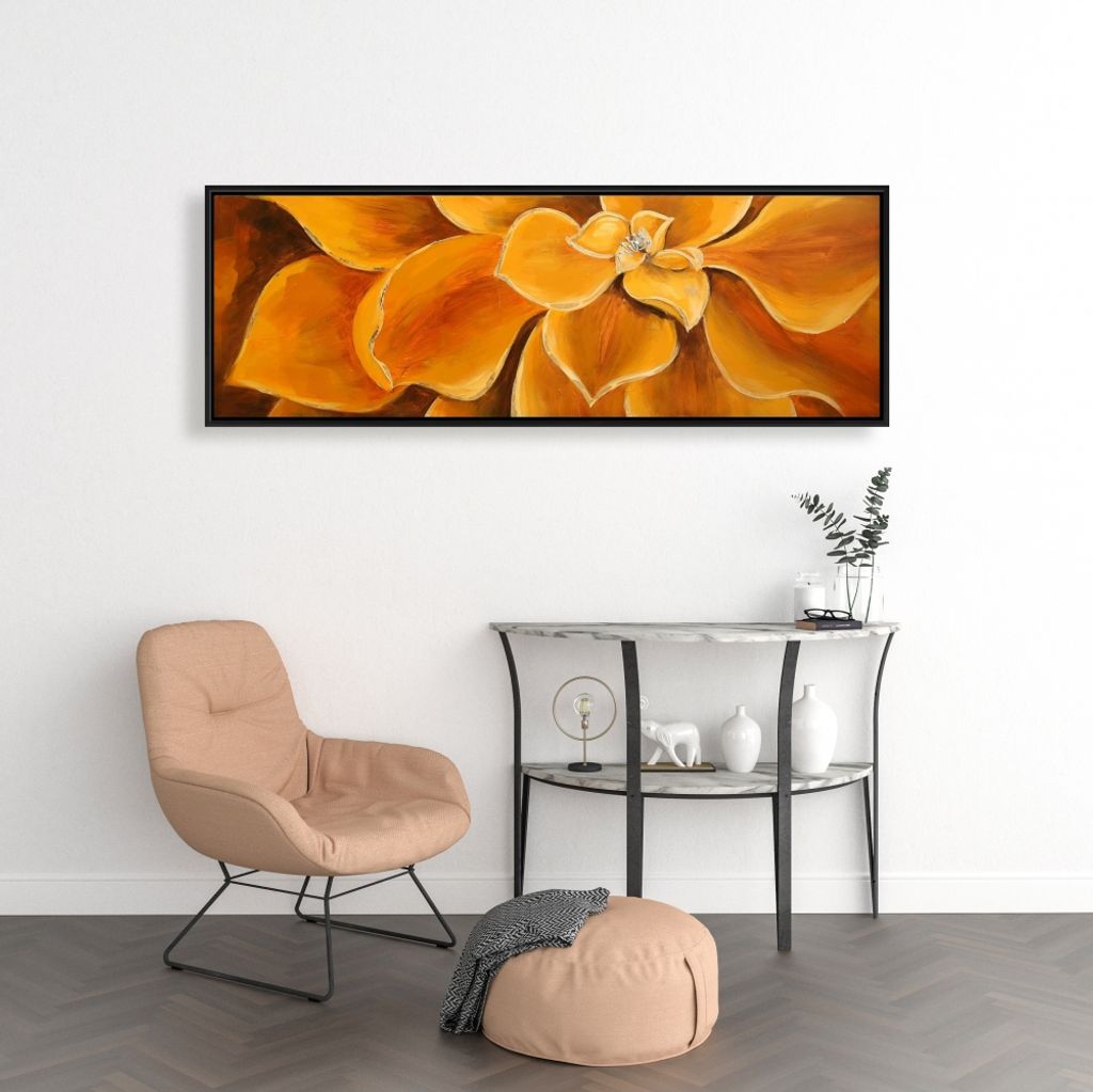 Orange Flower Closeup 17.25 X 49.26, Framed Stretched Canvas